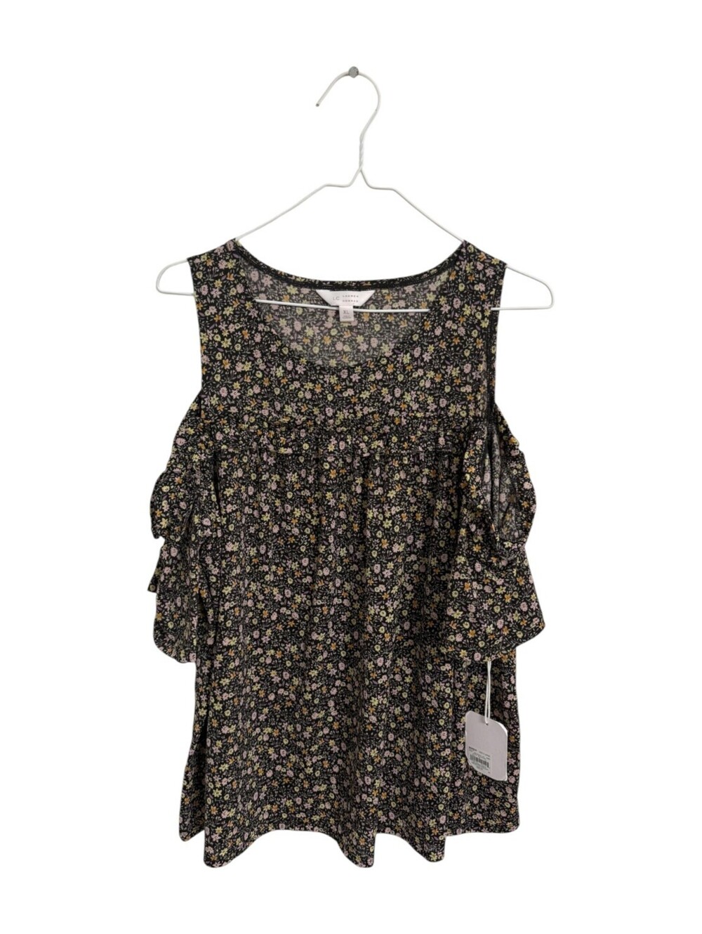 LC Lauren Conrad Black Floral Cold Shoulder Blouse Top XL NWT Cottagecore Coquet
